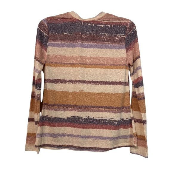 Women’s Boho Earth Tones Striped Long Sleeve Top with Button Accents NWT - Picture 2 of 5